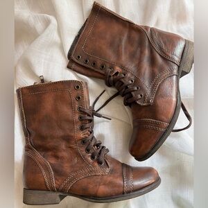 STEVE MADDEN | Troopa Leather Lace-Up Combat Moto Boots